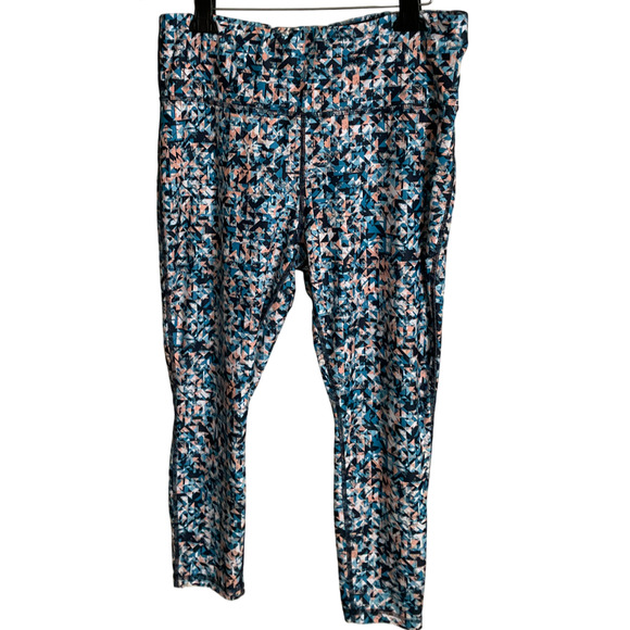 Xersion Quick-Dri Women's Ankle Legging XXL Blue Pink Geometric Print Stretchy - Picture 1 of 8